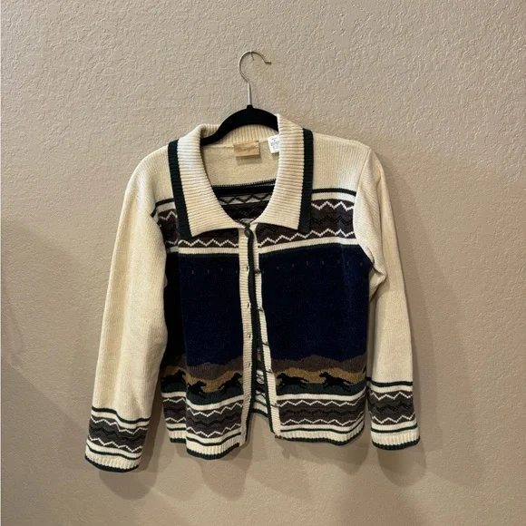 Wrangler Cream and Navy Cardigan with Pattern - Picture 1 of 2